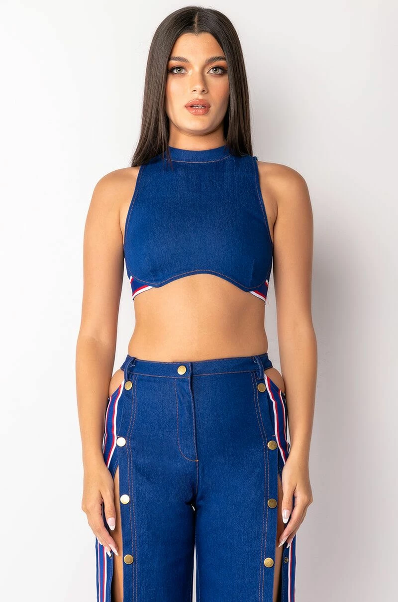 RUN IT UP CROPPED DENIM TOP - Image 3