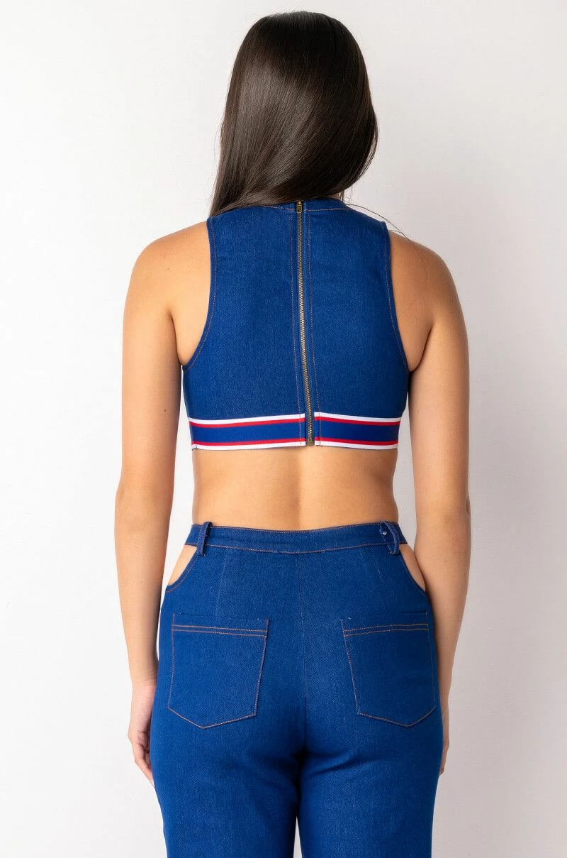 RUN IT UP CROPPED DENIM TOP - Image 5