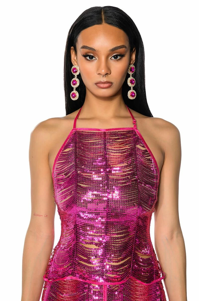 SENORITA EMBELLISHED HALTER TOP IN PINK