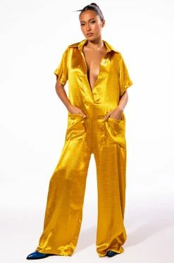 SILENT DREAMER SHORT SLEEVE SATIN JUMPSUIT