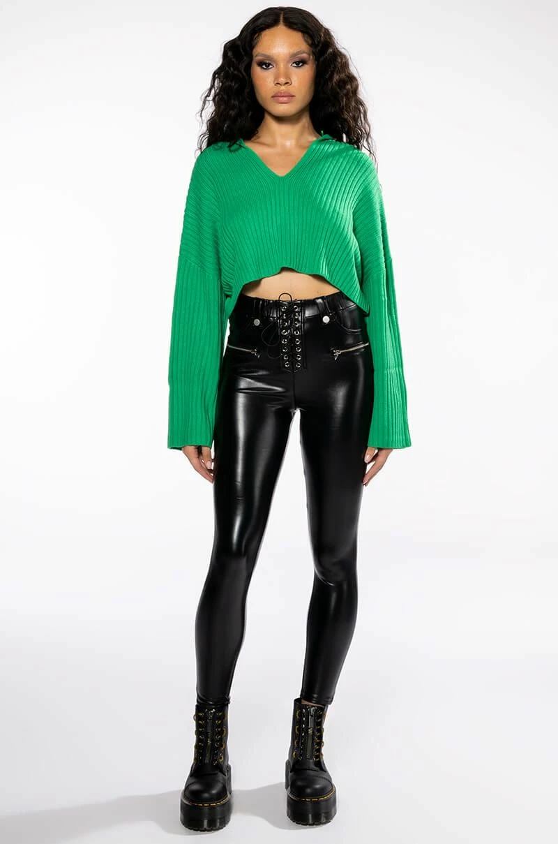 TE NECESSITO FAUX LEATHER HIGH RISE LACE UP LEGGINGS - Image 9