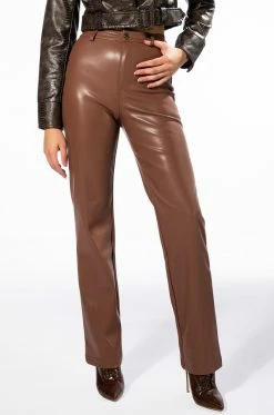 TE QUIERO HIGH RISE VEGAN LEATHER STRAIGHT LEG PANTS IN BROWN