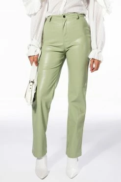 TE QUIERO HIGH RISE VEGAN LEATHER STRAIGHT LEG PANTS IN MINT