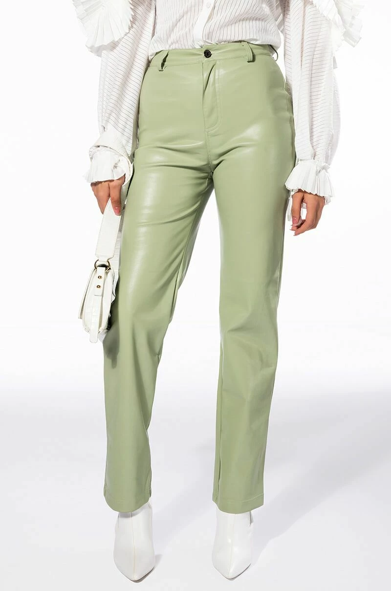 TE QUIERO HIGH RISE VEGAN LEATHER STRAIGHT LEG PANTS IN MINT