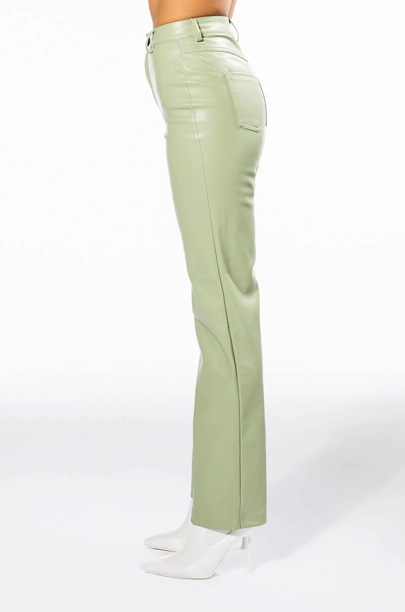 TE QUIERO HIGH RISE VEGAN LEATHER STRAIGHT LEG PANTS IN MINT - Image 4