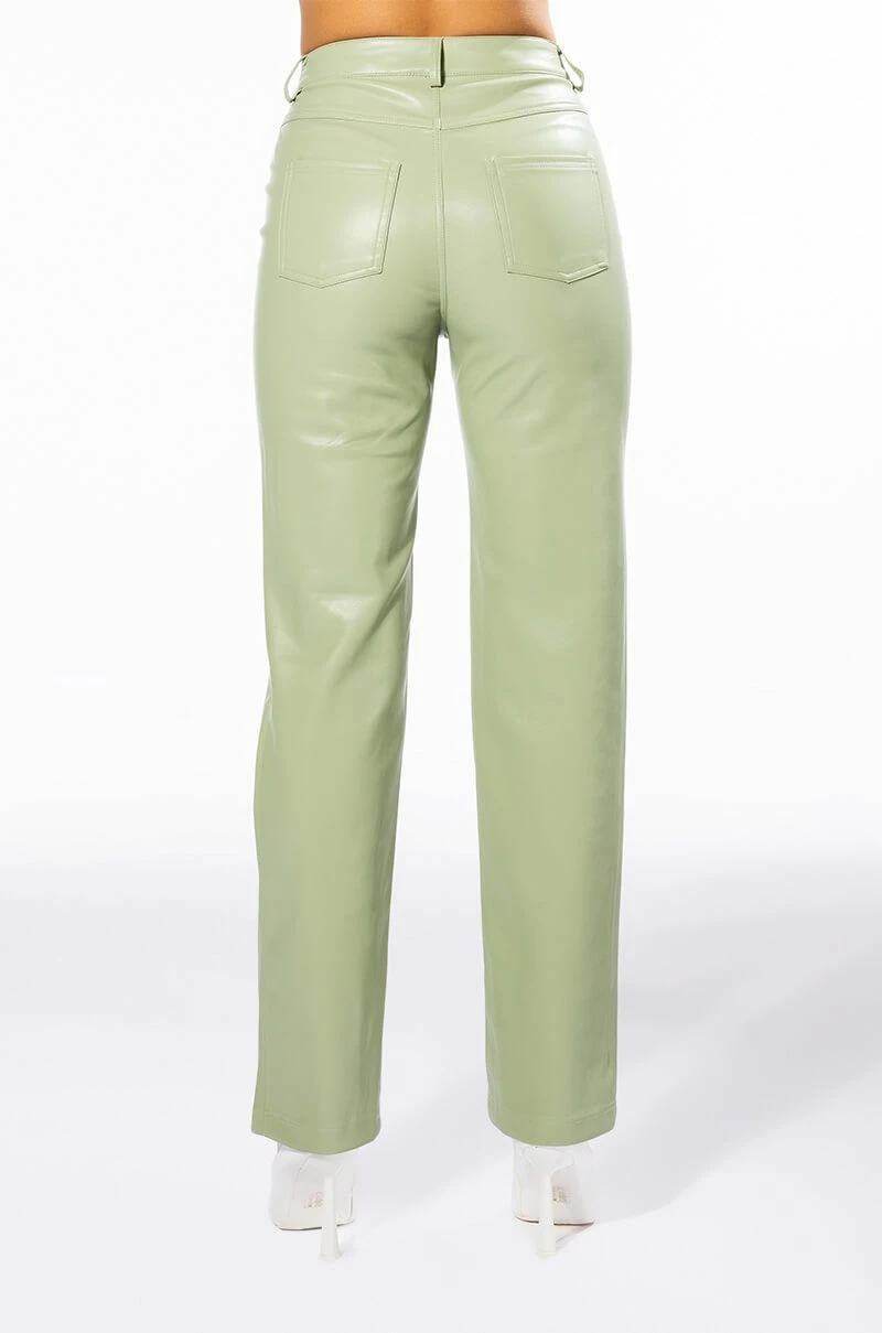 TE QUIERO HIGH RISE VEGAN LEATHER STRAIGHT LEG PANTS IN MINT - Image 5