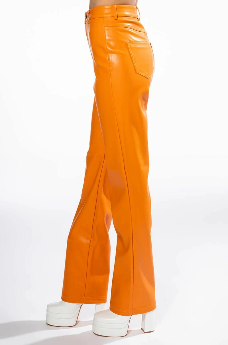 TE QUIERO HIGH RISE VEGAN LEATHER STRAIGHT LEG PANTS IN ORANGE - Image 6