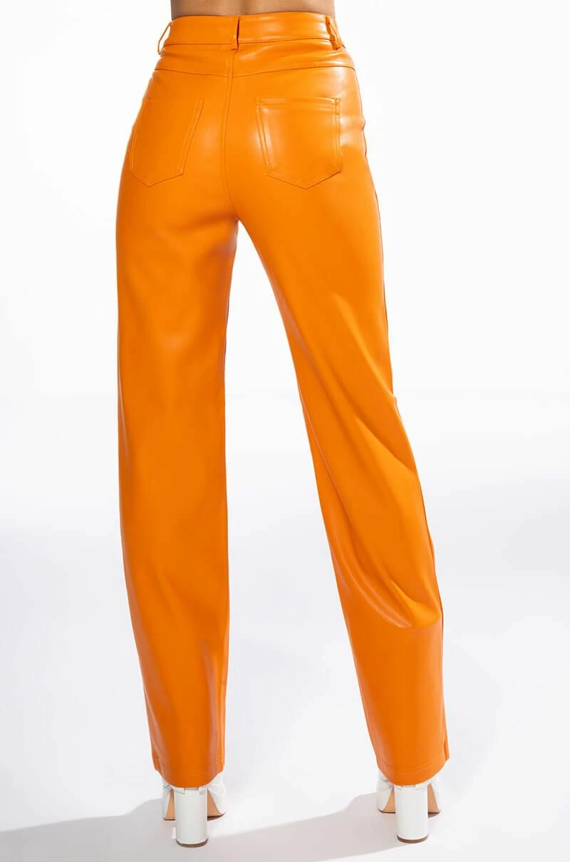 TE QUIERO HIGH RISE VEGAN LEATHER STRAIGHT LEG PANTS IN ORANGE - Image 7