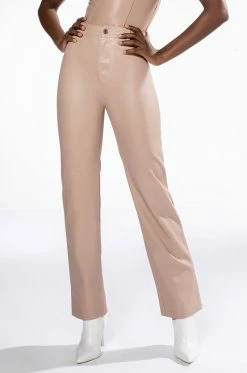 TE QUIERO HIGH RISE VEGAN LEATHER STRAIGHT LEG PANTS IN PINK