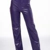 TE QUIERO HIGH RISE VEGAN LEATHER STRAIGHT LEG PANTS IN PURPLE